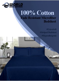 Eworld 3 Piece Luxury Navy Blue Striped Bed Sheet Set with 1 Flat Sheet and 2 Pillowcases for Hotel and Home Crafted from Ultra Soft and Breathable Cotton for Year-Round Comfort, (Single/Double)  - Image 3