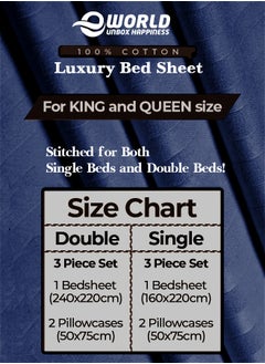 Eworld 3 Piece Luxury Navy Blue Striped Bed Sheet Set with 1 Flat Sheet and 2 Pillowcases for Hotel and Home Crafted from Ultra Soft and Breathable Cotton for Year-Round Comfort, (Single/Double)  - Image 2