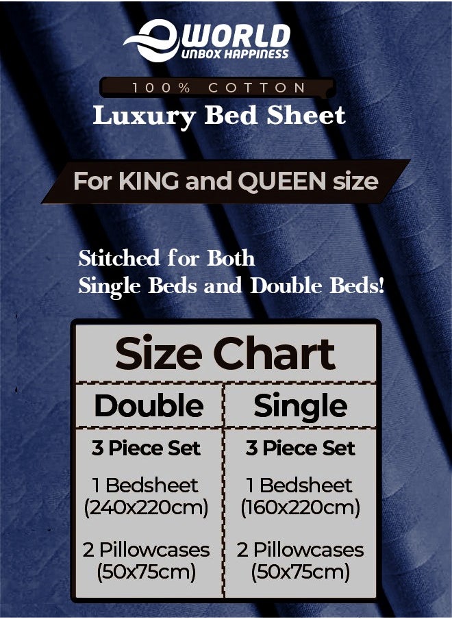 Eworld - 3 Piece Luxury Navy Blue Striped Bed Sheet Set with 1 Flat Sheet and 2 Pillowcases for Hotel and Home Crafted from Ultra Soft and Breathable Cotton for Year-Round Comfort, (Single/Double) - Image 1