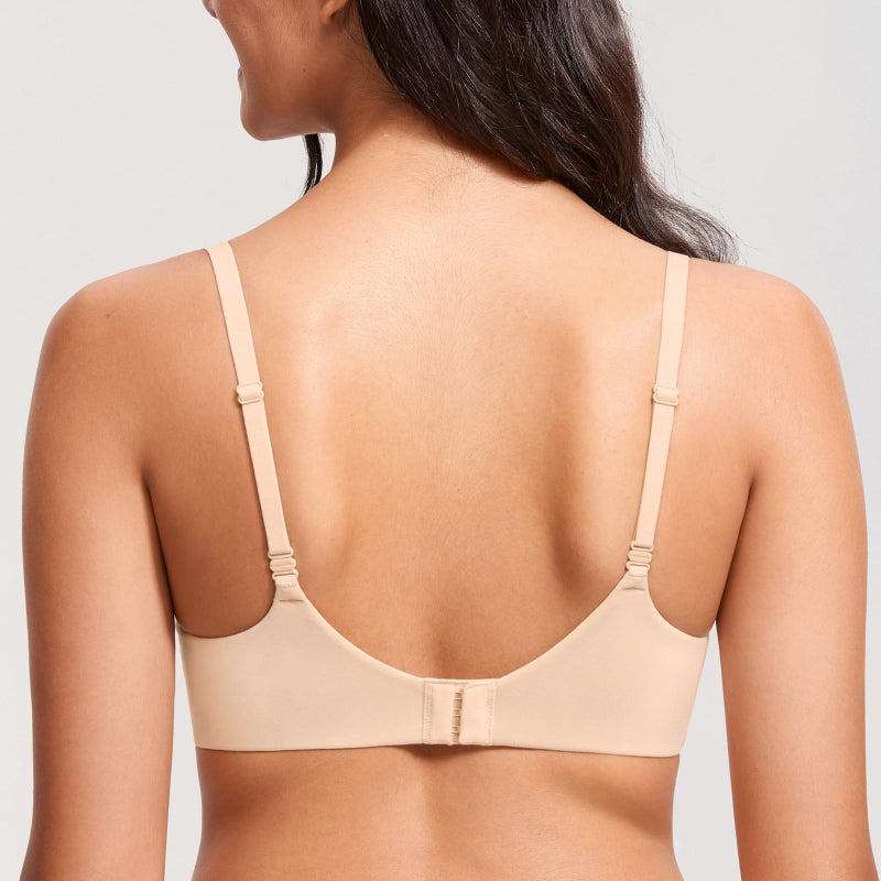 DOBREVA Women's Push Up Bra No Underwire Comfortable Wireless Bras Padded Plunge Beige 36C - Image 4