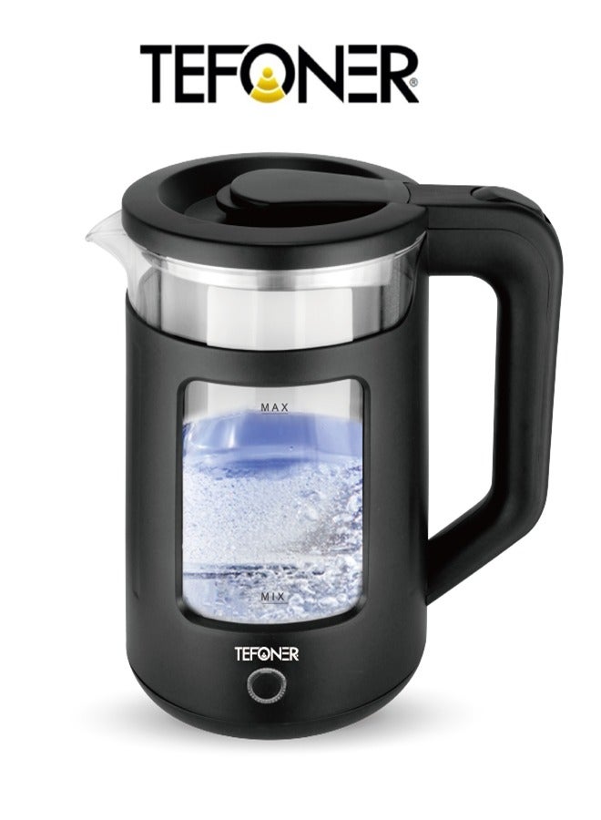 تيفونر غلاية ماء كهربائية. غلايه ماء زجاجية انيقة، سخان ماء بنظام انطفاء تلقائي، غلايات ماء كهرباء بسعة 2 لتر، غلايه كهربائية بأضائة داخلية. سخانة ماء بقوة 1500 واط، غلاية كهربائية تعمل على كهرباء 220-240 فولت. - Image 1