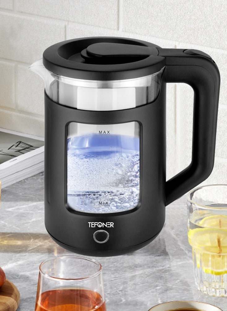 تيفونر غلاية ماء كهربائية. غلايه ماء زجاجية انيقة، سخان ماء بنظام انطفاء تلقائي، غلايات ماء كهرباء بسعة 2 لتر، غلايه كهربائية بأضائة داخلية. سخانة ماء بقوة 1500 واط، غلاية كهربائية تعمل على كهرباء 220-240 فولت. - Image 2