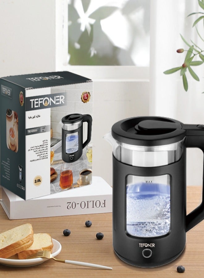 تيفونر غلاية ماء كهربائية. غلايه ماء زجاجية انيقة، سخان ماء بنظام انطفاء تلقائي، غلايات ماء كهرباء بسعة 2 لتر، غلايه كهربائية بأضائة داخلية. سخانة ماء بقوة 1500 واط، غلاية كهربائية تعمل على كهرباء 220-240 فولت. - Image 3