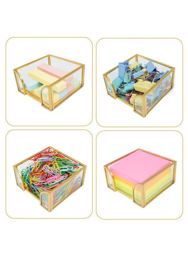 Shonmogar Sticky Note Holder Glass Post It Note Dispenser, 3 x 3 Inch Gold Sticky Note Dispenser, Stylish Post It Holder for Desk Home Office Decor - Image 5
