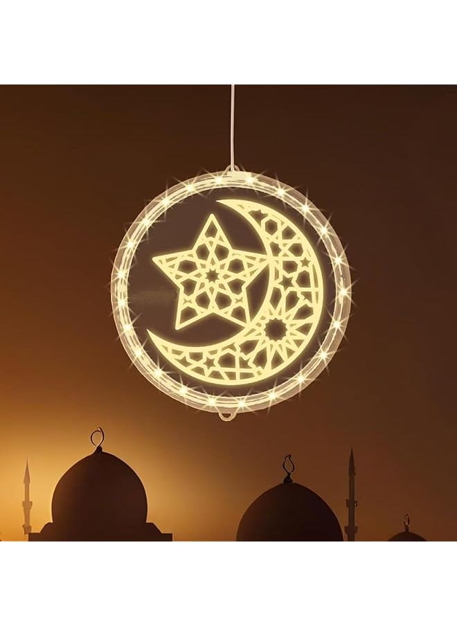 The Bros Decorative hangging lights Ramadan Lights Moons and Stars, Ramadan Decorative Window Lights,LED Curtain Lights Wall Door Bedroom Outdoor Pathway Walkway Patio Decorations, Warm White (circular)  - Image 1