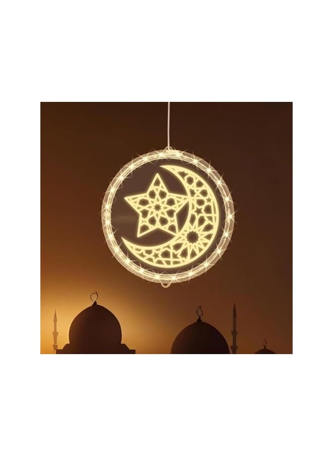 The Bros Decorative hangging lights Ramadan Lights Moons and Stars, Ramadan Decorative Window Lights,LED Curtain Lights Wall Door Bedroom Outdoor Pathway Walkway Patio Decorations, Warm White (circular)  - Image 2