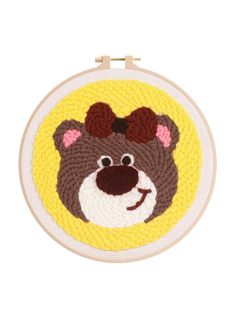 DIY Punch Needle Kit, Cute Cartoon Patterns for Beginners, 20x20cm Hoop Embroidery Punch Needle Beginner Craft Kit, Easy to Make for Adults and Children, Ideal Decorative Gift, Instructions Included - Image 1