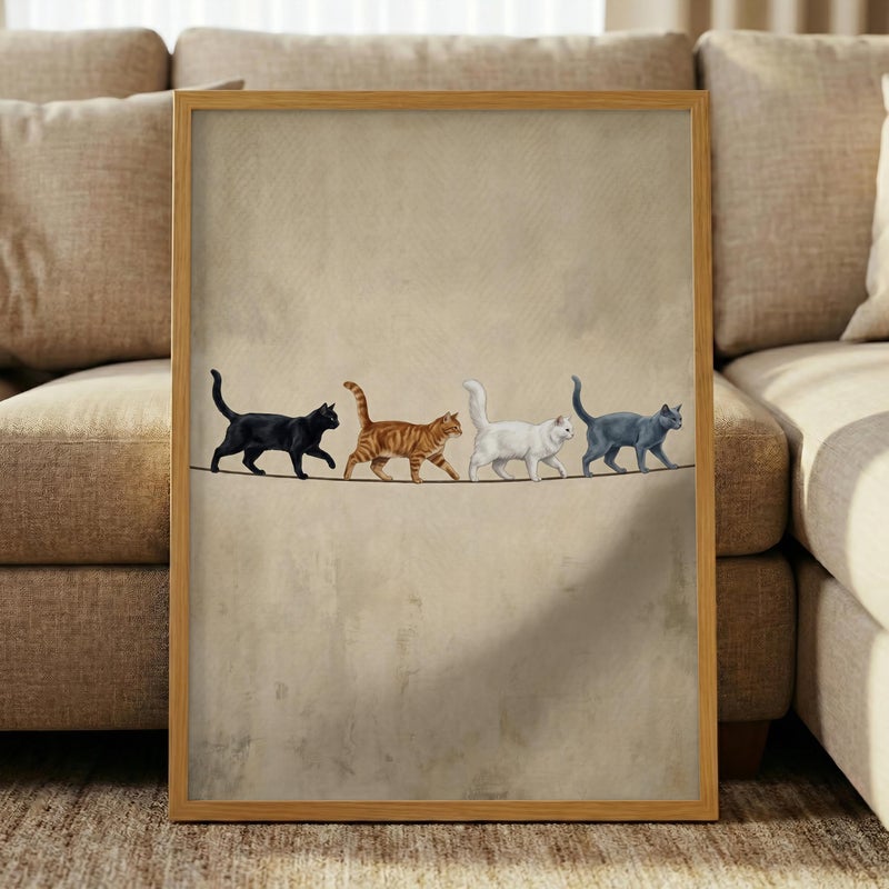 TNESSENTIAL Cats On A Wire Print – Rustic Feline Wall Art, Neutral Farmhouse Decor, Whimsical Cat Poster, Earth Tone Animal Canvas, Pet Lover Gift - Image 5