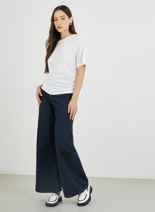 تايك تو Take Two Side Gathered Detail Regular Fit T-Shirt
