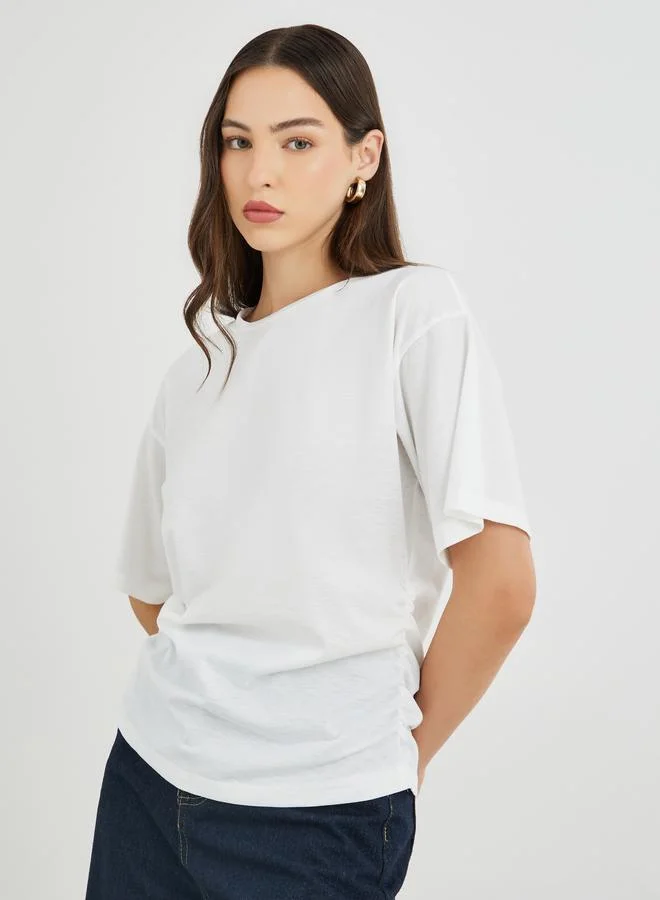 تايك تو Take Two Side Gathered Detail Regular Fit T-Shirt