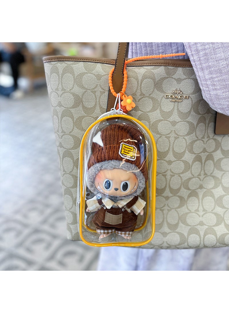 Generic 18cm Cotton Doll Pouch Labubu Thickened High Clarity Cute Protective Dustproof Storage Bag Flat Vitality Yellow Fur Ball Keychain 