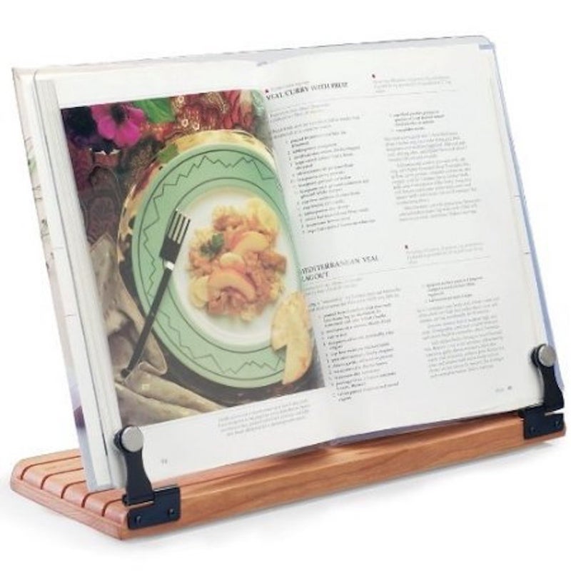 Deluxe Large Cookbook Holder  Acrylic Shield With Cherry Wood Base  Made in the USA