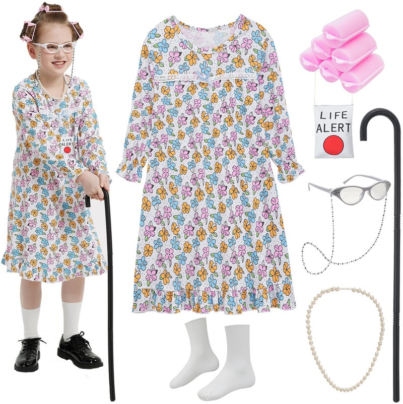 Z-Shop ZShop Old Lady Costume for Girls 100 Days of School Costume Grandma Granny Nightgown for Kids8 Multicolor - Image 4
