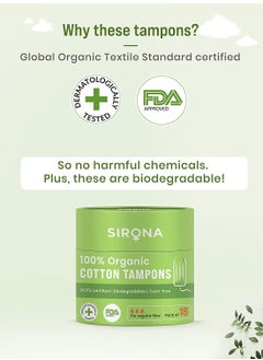 Sirona Organic Tampons for Women (18 Tampons) | FDA approved | 100% organic cotton | Biodegradable | Highly Absorbent | Rash free protection | Ultra Soft & Comfortable (Regular Flow) - pzsku/Z492337F710A381321CD9Z/45/_/1666863762/7b902f4b-e645-405d-9411-be37d731658c