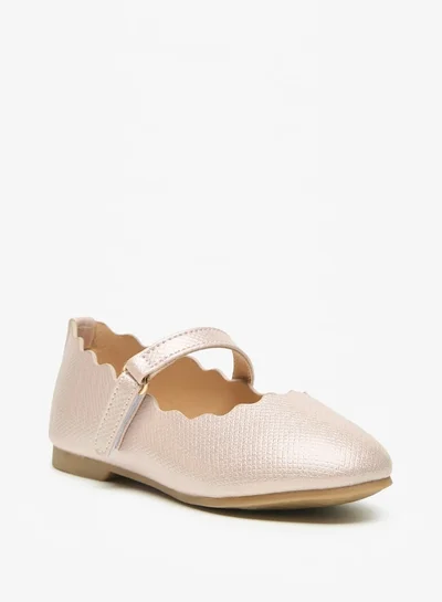 JUNIORS Girls Textured Round Toe Ballerinas With Hook And Loop Closure