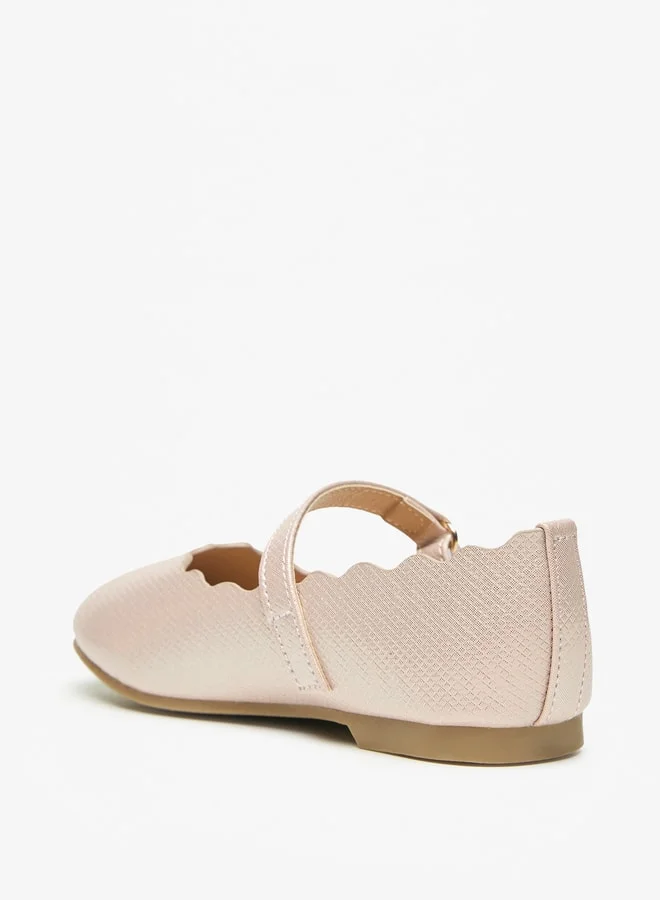 JUNIORS Girls Textured Round Toe Ballerinas With Hook And Loop Closure