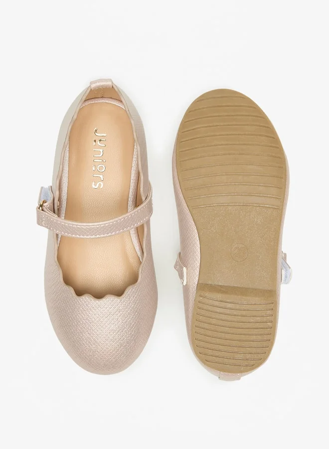 JUNIORS Girls Textured Round Toe Ballerinas With Hook And Loop Closure