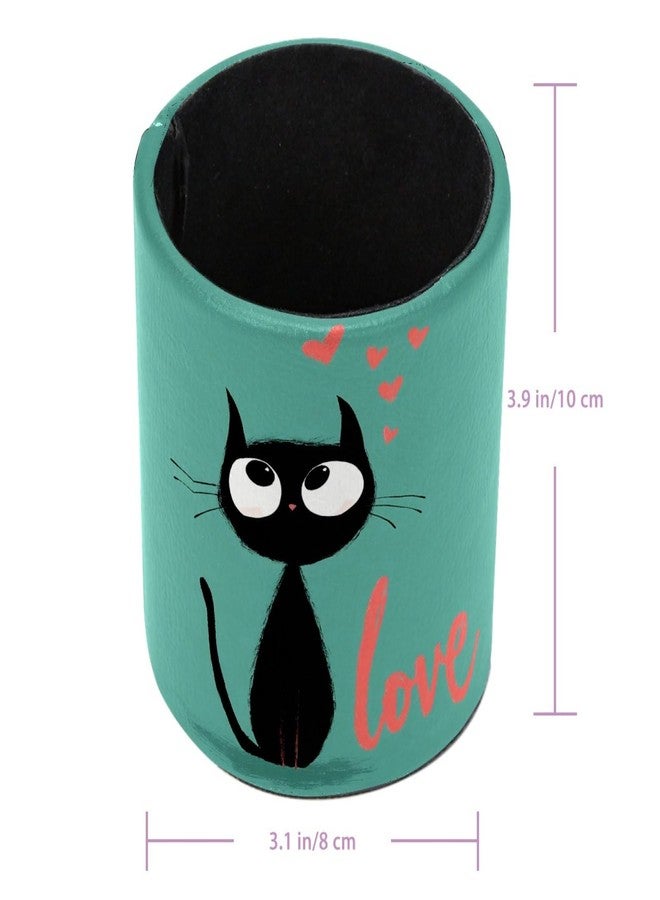 Cat and Love Pen Holder Pencil Organizer for Desk, 3.1” x 3.1” x 3.9” Pencil Cup Office Supplies, Large Capacity Cute Pen and Makeup Brush Holder for Home, School, Desktop - Image 3