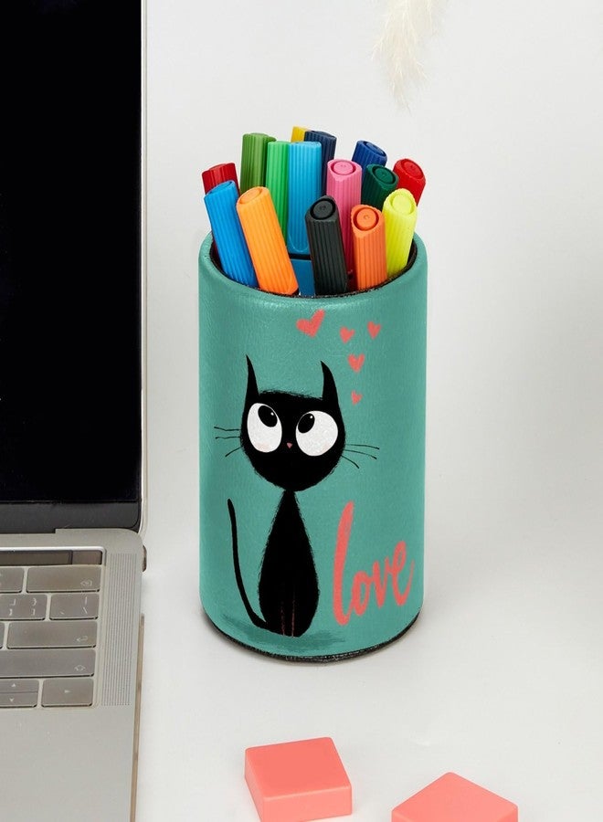 Cat and Love Pen Holder Pencil Organizer for Desk, 3.1” x 3.1” x 3.9” Pencil Cup Office Supplies, Large Capacity Cute Pen and Makeup Brush Holder for Home, School, Desktop - Image 5