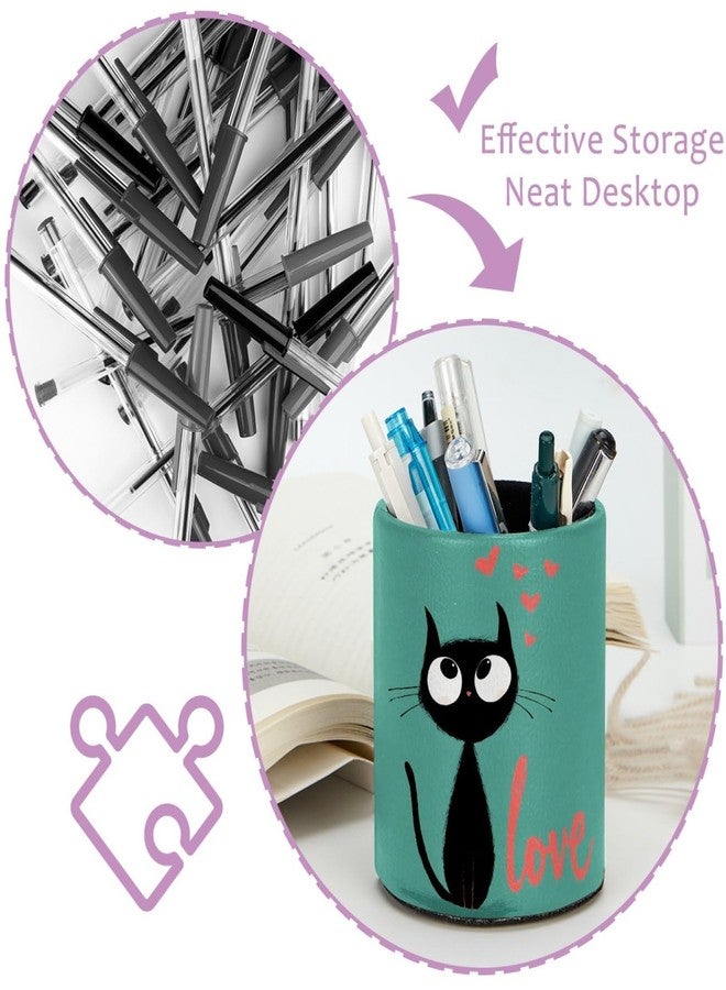 Cat and Love Pen Holder Pencil Organizer for Desk, 3.1” x 3.1” x 3.9” Pencil Cup Office Supplies, Large Capacity Cute Pen and Makeup Brush Holder for Home, School, Desktop - Image 4
