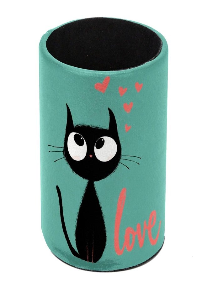 Cat and Love Pen Holder Pencil Organizer for Desk, 3.1” x 3.1” x 3.9” Pencil Cup Office Supplies, Large Capacity Cute Pen and Makeup Brush Holder for Home, School, Desktop - Image 1