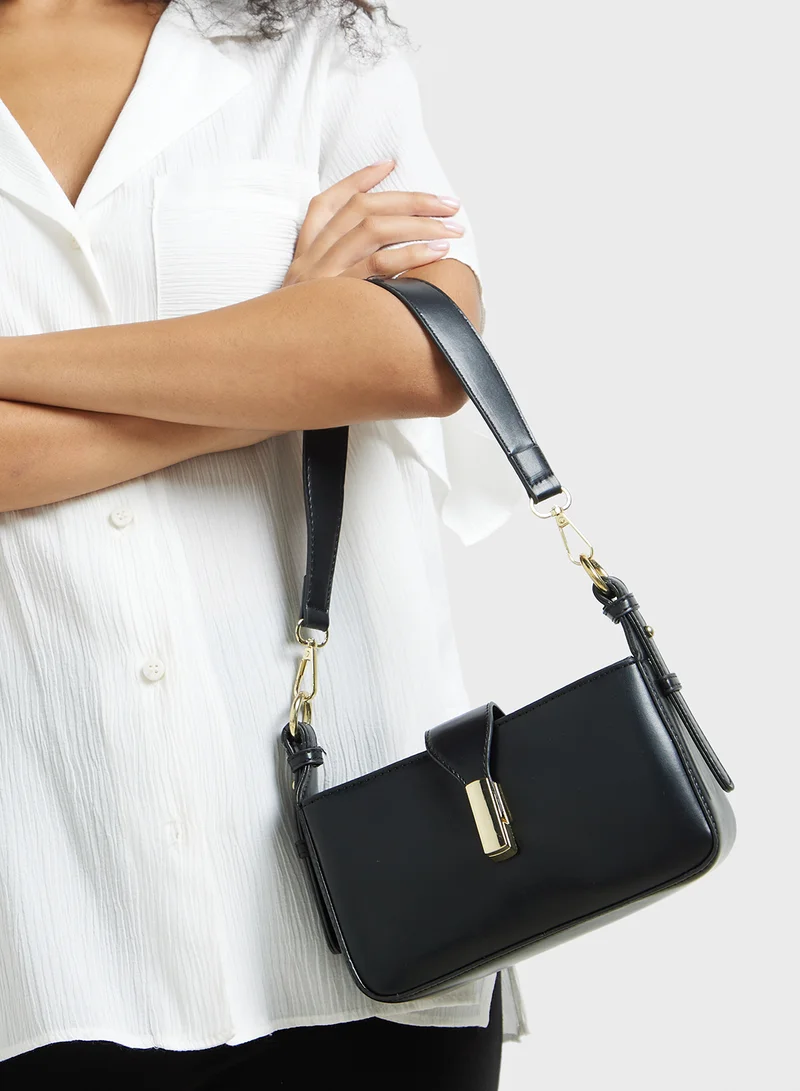 ايلا Metal Trim Detail Crossbody Bag With Long Strap