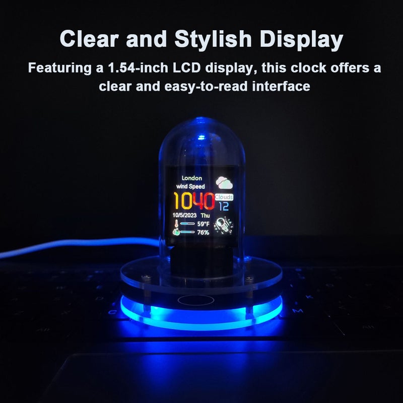 LED Glow Tube Clock WIFI Intelligent Clock Ornament LCD Screen Digital Clock Desktop Calendar for Home Office Decor Holiday Gift - Image 4