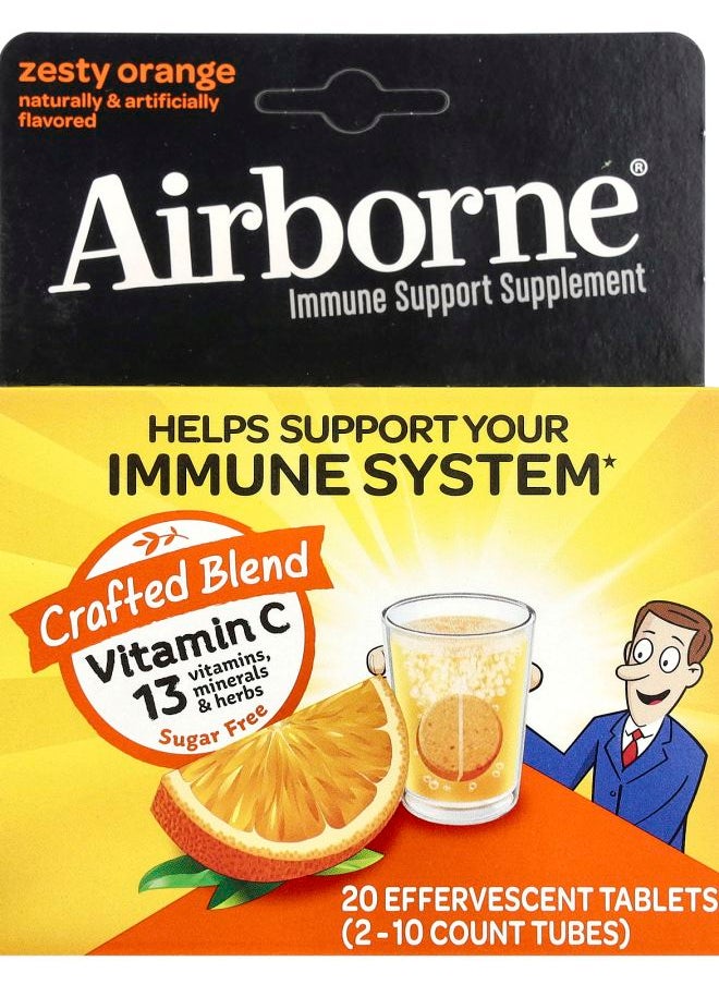 Airborne Immune Support Supplement Zesty Orange 2 Tubes 10 Effervescent Tablets Each 