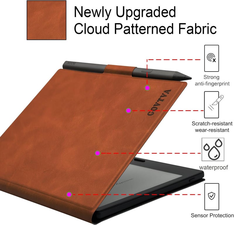 GOVTVA غلاف جلدي مغناطيسي لجهاز Boox Tablet Go Color 7 بوصة 7 (الجيل الثاني/الجيل الأول 2025/2024) / Onyx Boox Go 7 - غلاف رقيق خفيف الوزن للغاية مع تفعيل/إيقاف التشغيل التلقائي وحامل قلم وإغلاق مغناطيسي (Vintage Brown) - Image 4