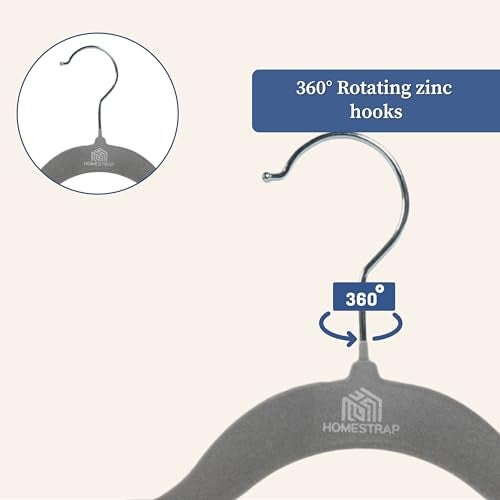 Homestrap Velvet Grey Anti-Slip Hanger (Pack of 12)| Heavy Duty Suit Hangers with 360° Rotating Hooks| Lightweight, Strong and Ultra-Thin Hangers (Grey) - Image 4