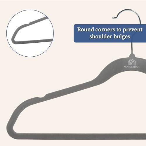 Homestrap Velvet Grey Anti-Slip Hanger (Pack of 12)| Heavy Duty Suit Hangers with 360° Rotating Hooks| Lightweight, Strong and Ultra-Thin Hangers (Grey) - Image 3