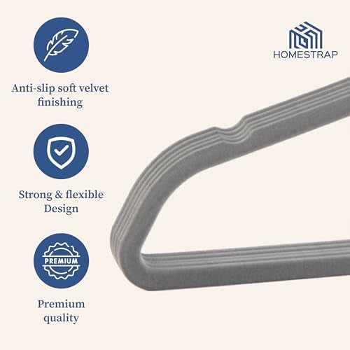 Homestrap Velvet Grey Anti-Slip Hanger (Pack of 12)| Heavy Duty Suit Hangers with 360° Rotating Hooks| Lightweight, Strong and Ultra-Thin Hangers (Grey) - Image 5
