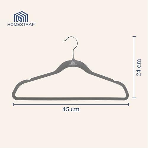 Homestrap Velvet Grey Anti-Slip Hanger (Pack of 12)| Heavy Duty Suit Hangers with 360° Rotating Hooks| Lightweight, Strong and Ultra-Thin Hangers (Grey) - Image 2