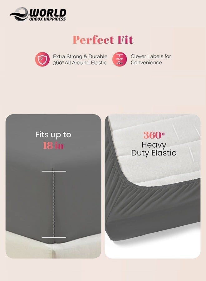 3-Piece Dark Grey Microfiber Fitted Bedsheet Set Includes 1 Deep-Pocket Sheet for a Snug Fit and 2 Pillow Covers, Breathable, Machine Washable for Optimal Protection, Available in King, Queen and Single Sizes - Image 4