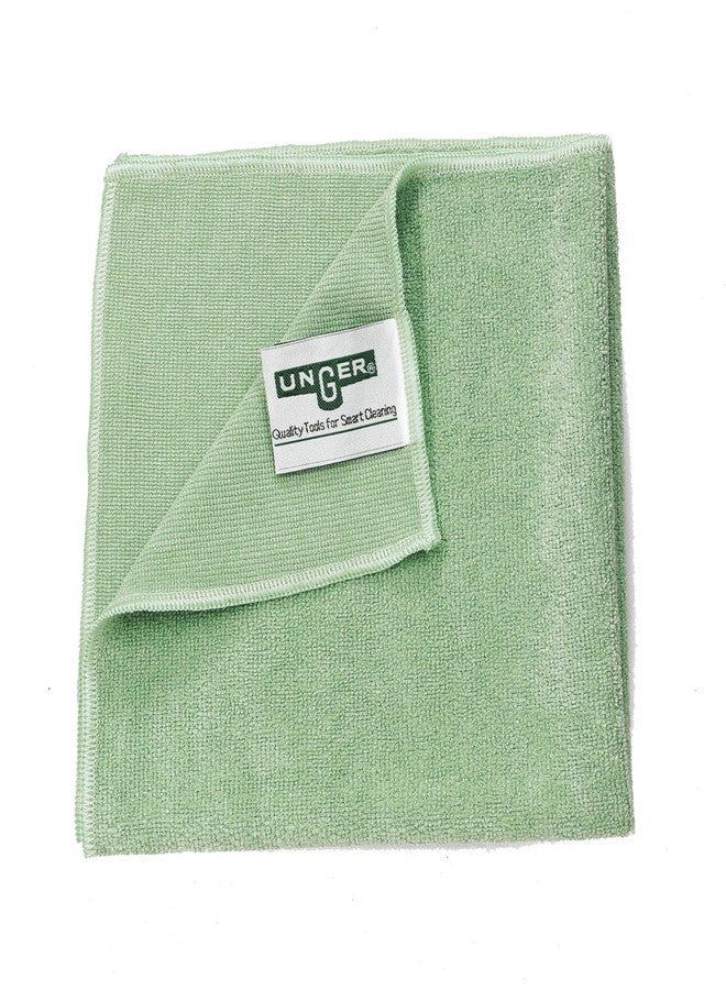 Unger Commercial MicroWipe™ 4000 Heavy Duty Microfiber Cleaning Cloth, 16" x 15", Green, 10-Pack - Absorbs 6X Its Weight, Streak-Free for Glass, Stainless Steel, and Multi-Surface Cleaning, MF400 - Image 1