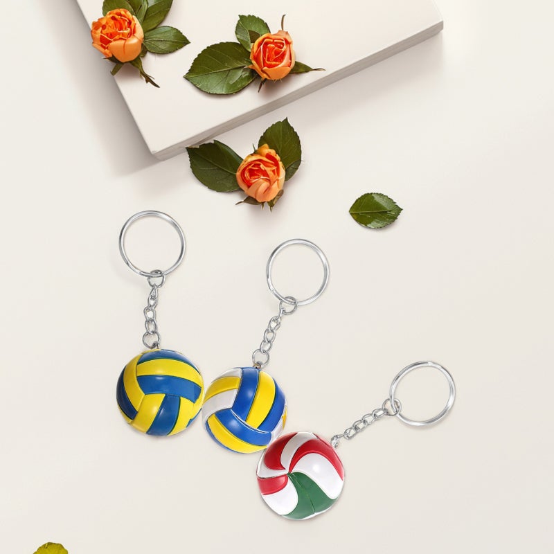 🧸 ميداليات مفاتيح كرة الطائرة بحافظة متعددة الألوان تصميم بسيط مناسب للطلاب للزينة - Image 2