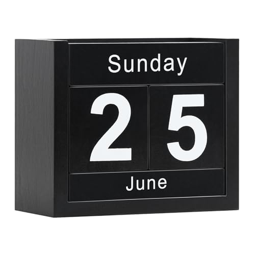 DEERINE Wooden Block Calendar for Desk, Daily Desktop Perpetual Desk Calendar, Cute Date Display Blocks Desk Accessory for Home Office Decor, Teacher, Classroom, Reusable Yearly, Black - Image 1