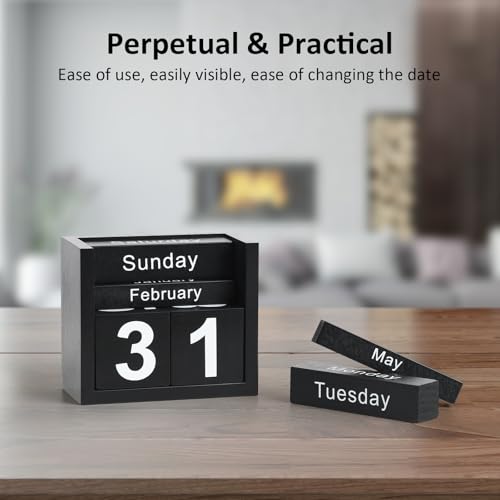 DEERINE Wooden Block Calendar for Desk, Daily Desktop Perpetual Desk Calendar, Cute Date Display Blocks Desk Accessory for Home Office Decor, Teacher, Classroom, Reusable Yearly, Black - Image 5