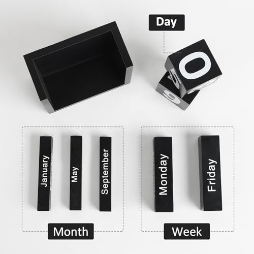 DEERINE Wooden Block Calendar for Desk, Daily Desktop Perpetual Desk Calendar, Cute Date Display Blocks Desk Accessory for Home Office Decor, Teacher, Classroom, Reusable Yearly, Black - Image 4