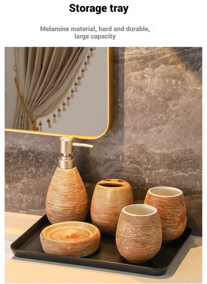 JiFENG Bathroom Accessories Set 6PCS,Ceramics Bathroom Soap Dispenser & Toothbrush Holder & Two Toothbrush Cup with One Black Tray for Modern Bathroom Counter Sink Decor(Dark Brown)  - Image 2