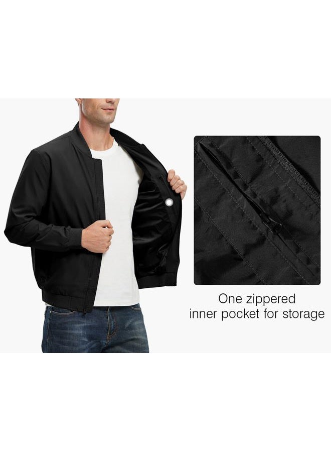 Rdruko Men's Lightweight Bomber Jacket Causal Varsity Flight Windbreaker Track Jacket, Black, XXL - Image 4