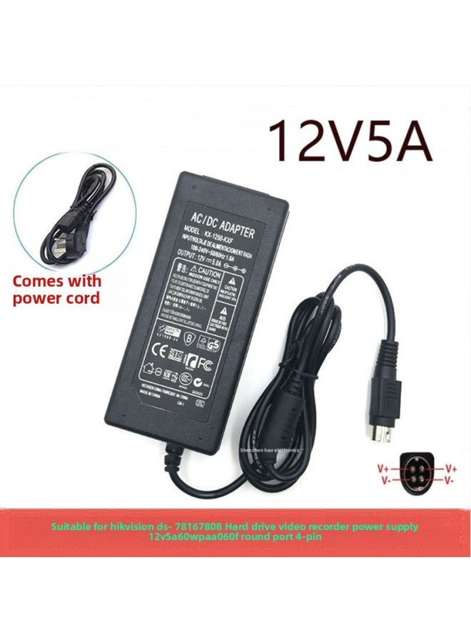 HAIXIN Hikvision Hard Disk Video Recorder Power Supply 12V5A Four-pin 4-pin Power Adapter DVR-Color:12V5A