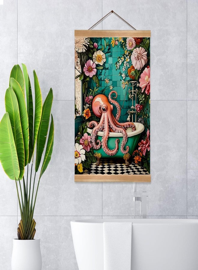 ZTGDA Octopus Bathroom Wall Art Decor Funny Animal Series Poster Linen Canvas Banner Octopus on Bathtub Print Suitable for Bathroom Powder Room Decor 12x16in (Octopus01) - Image 4