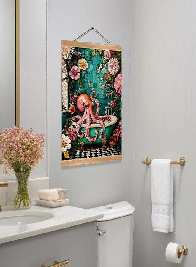 ZTGDA Octopus Bathroom Wall Art Decor Funny Animal Series Poster Linen Canvas Banner Octopus on Bathtub Print Suitable for Bathroom Powder Room Decor 12x16in (Octopus01) - Image 5