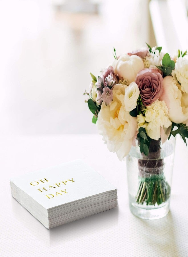 Sunshine Supply Oh Happy Day Cocktail Napkins - Gold Foil 3-Ply Disposable Napkins for Weddings, Engagements, Bridal Showers, Baby Showers, Birthdays, Anniversaries & Happy Celebrations - Image 3