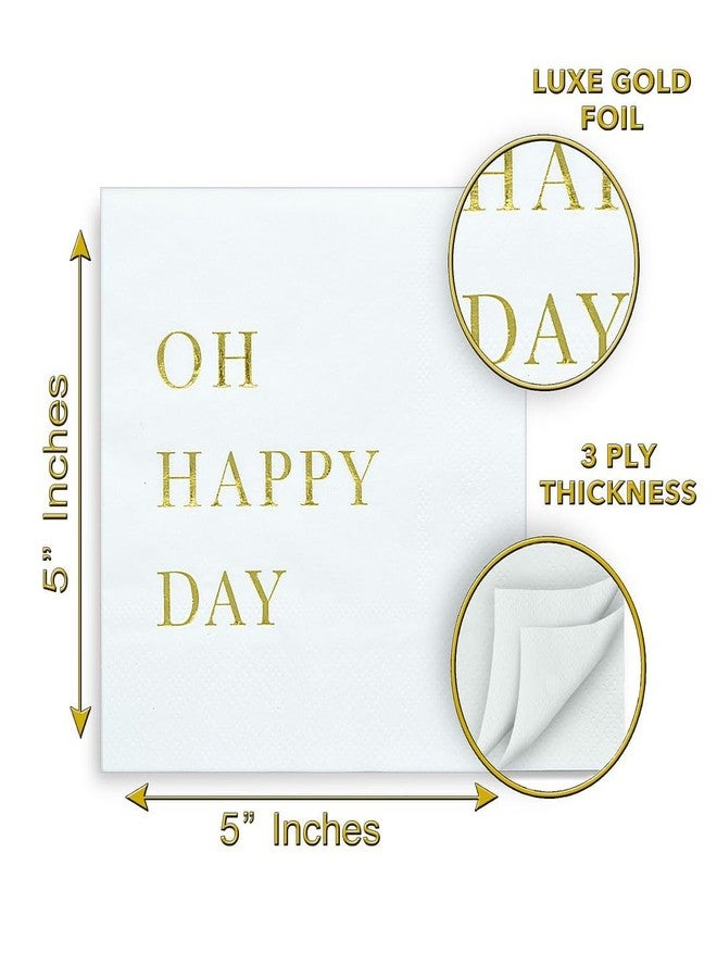 Sunshine Supply Oh Happy Day Cocktail Napkins - Gold Foil 3-Ply Disposable Napkins for Weddings, Engagements, Bridal Showers, Baby Showers, Birthdays, Anniversaries & Happy Celebrations - Image 2