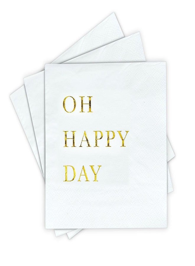 Sunshine Supply Oh Happy Day Cocktail Napkins - Gold Foil 3-Ply Disposable Napkins for Weddings, Engagements, Bridal Showers, Baby Showers, Birthdays, Anniversaries & Happy Celebrations - Image 1