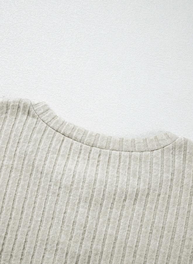 Take Two Beige Ribbed Knit Relaxed Fit T-Shirt and Pants Co-ords - Image 5