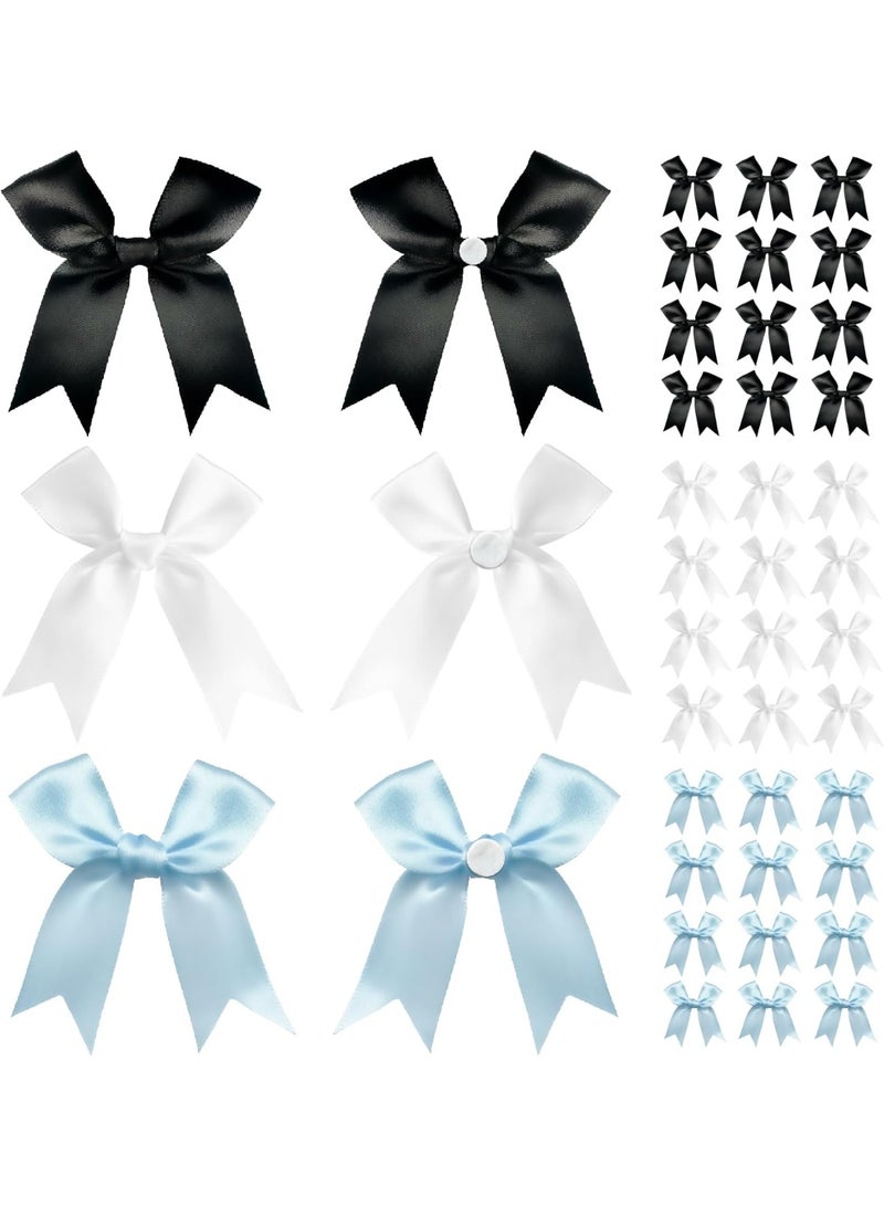 Satin Ribbon Twist Tie Bows (3.3", 60pcs), Black/White/Blue Elegant Bulk Gift Wrapping Bows for Party Supplies, Wedding Decorations, Birthday Presents, Holiday Gifts, DIY Crafts, Home Décor - Image 1