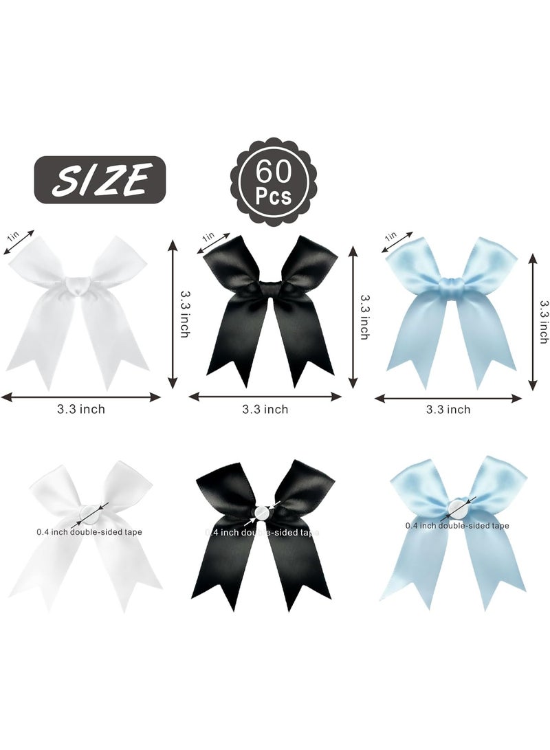 Satin Ribbon Twist Tie Bows (3.3", 60pcs), Black/White/Blue Elegant Bulk Gift Wrapping Bows for Party Supplies, Wedding Decorations, Birthday Presents, Holiday Gifts, DIY Crafts, Home Décor - Image 2